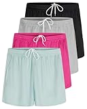 4 Pack: Womens Active Athletic Performance Mesh Shorts with Pockets (Available in Plus Size)- Set 6, M