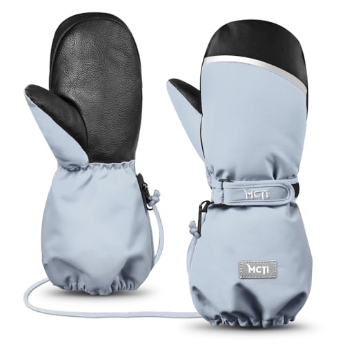 Image of MCTi Kids Mittens Waterproof Winter Ski Warm Sherpa Lined Long Cuff with String