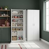 Home Collective Kleiderschrank Mehrzweckschrank mit Soft Close Türdämpfer Regal weiß 74cm breit 180cm hoch mit sechs Einlegeböden und Extra-Fach, Aktenschrank Haushaltsschrank Schrank Holz