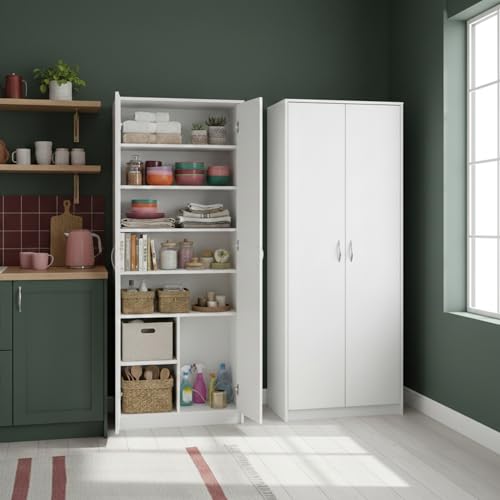 Home Collective Kleiderschrank Mehrzweckschrank mit Soft Close Türdämpfer Regal weiß 74cm breit 180cm hoch mit sechs Einlegeböden und Extra-Fach, Aktenschrank Haushaltsschrank Schrank Holz