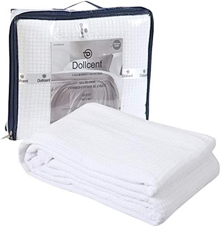 DOLLCENT 100% Combed Cotton Blanket–102x108 Inch California King Size Bed Blankets– Warm Soft All Season Breathable Blankets– Extra Large Oversized California King Blanket - White King Cotton Blankets
