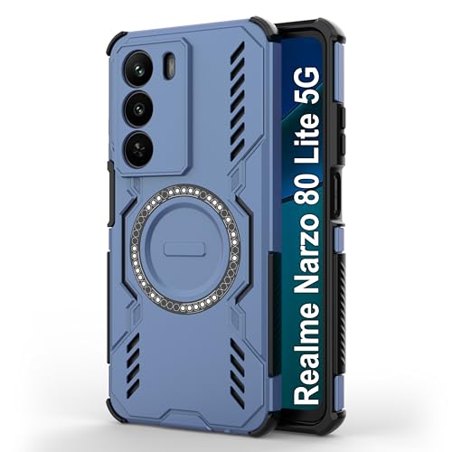Image of amazon basics Back Case Cover for Realme Narzo 80 Lite 5G | MagSafe Case with Built-in Metal Ring | Supports MagSafe Charger, Wallet & Car Mount | Shockproof Hybrid PC + TPU | Blue