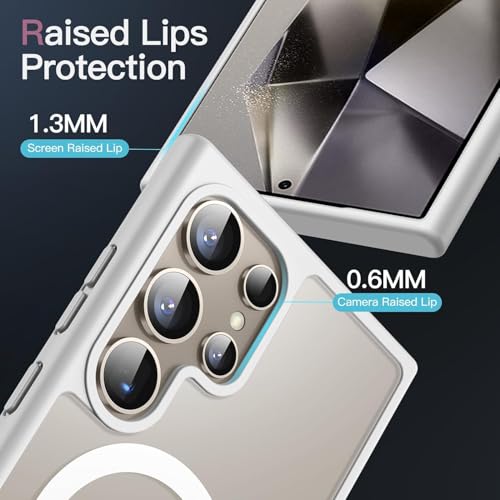 Image of DIZORO Samsung S24 Ultra Case, Compatible with Mag Safe, Non Yellow Military-Grade Drop Protection & Hard PC Back Cover Slim Transparent Anti-Scratch Shockproof Phone Case White