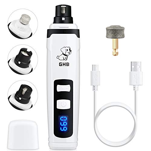 GHB Dog Nail Grinder 2-Speed Electric Rechargeable Pet Nail Trimmer Painless Paws Grooming & Smoothing for Small Medium Large Dogs & Cats