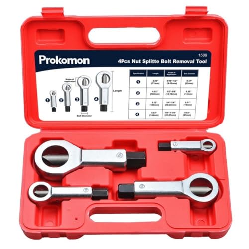 Prokomon Metal Nut Splitter Tool; 4 Pieces Nut Removal Tool for Broken Damaged Corroded Screw Nut Bolt