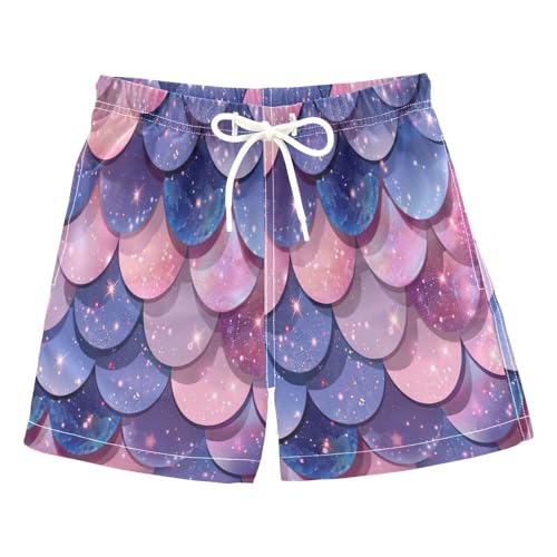 Swim Shorts for Boys, Anti Chafe Swim Trunks for Boys 2 T, Purple Pink Blue Mermaid Scales