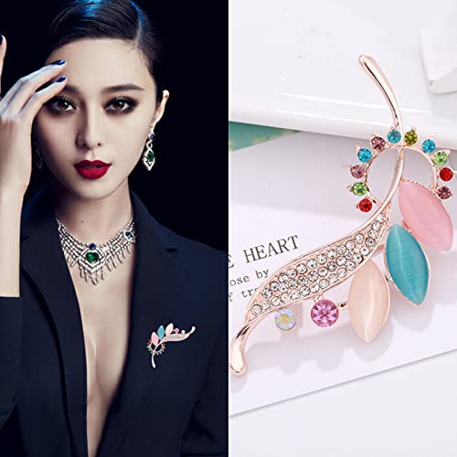 Dd-Life 4 Pcs Peacock Animal Brooch Cat's Eye Brooches Pin Crystal Breastpin Art Nouveau Gorgeous Peacock Breastpin Gold Tone For Any Special Occasions #TOP4