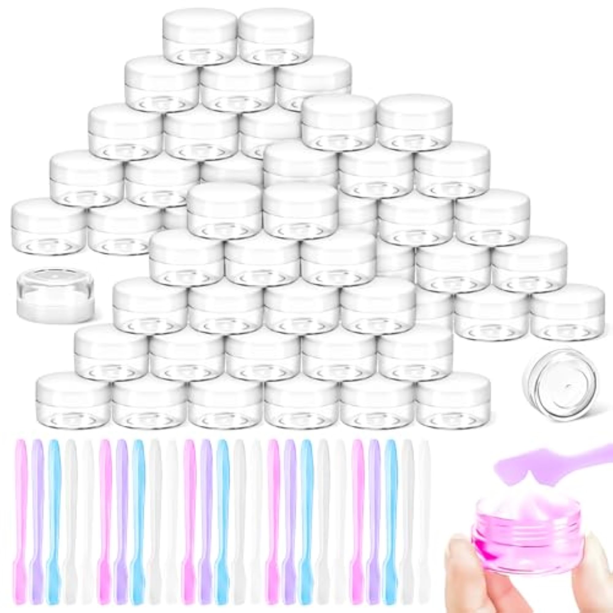 50 Pack 10g Plastic Jars with Lids, Travel Size Containers