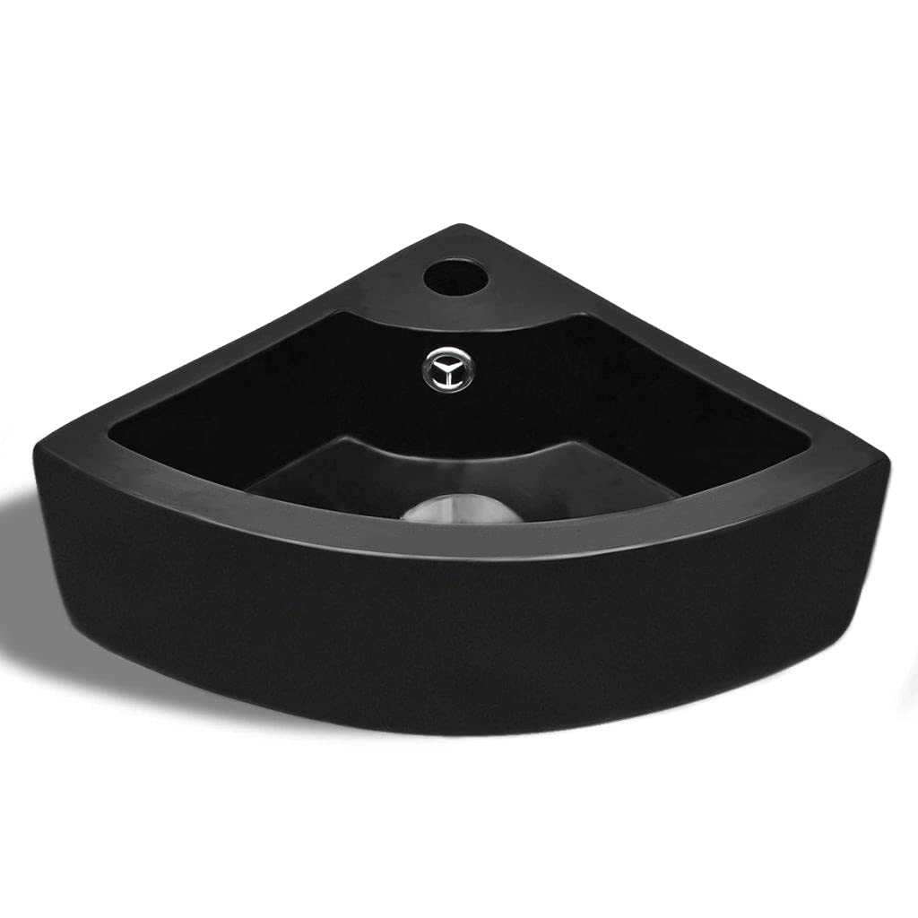 Rantry Lavandino con Troppopieno 45x32x12,5 cm Nero, Lavandino Piccolo Bagno, Tappo Lavandino Bagno, Lavandini, Filtro Lavandino Bagno, Tappi Lavandino Bagno, Scarico Lavandino Bagno Decorazione