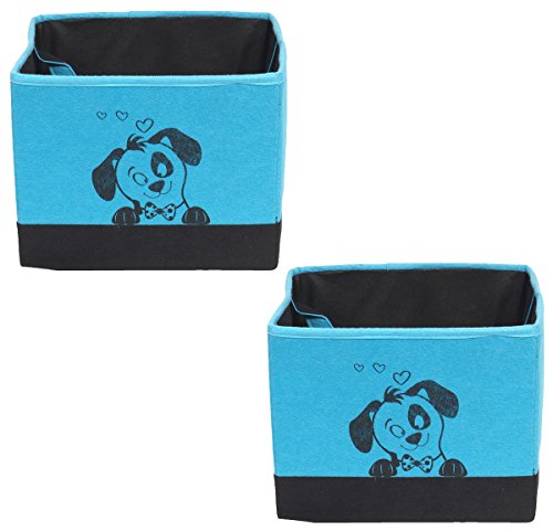 Image of PrettyKrafts Fabric Storage Box Set of 2 Open Impreio Blue, 17 X 12 X 15 Centimeters