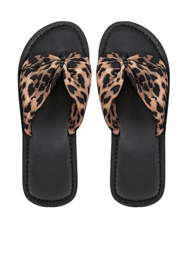 GORGLITTER Women's Leopard Cheetah Y2k Flat Sandals Knot Band Flats Open Toe Vacation Shoes Leopard 9