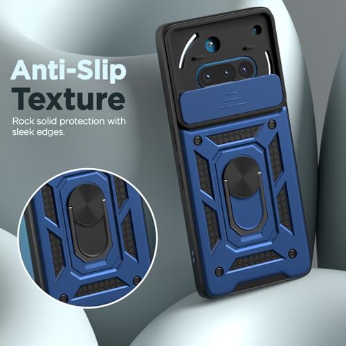 Image of Pikkme Back Cover for Nothing Phone 3a 5G | Sliding Camera Shield with Ring Stand | D10 Full Camera Protection Bumper Case (Blue) | 360 Protection Case