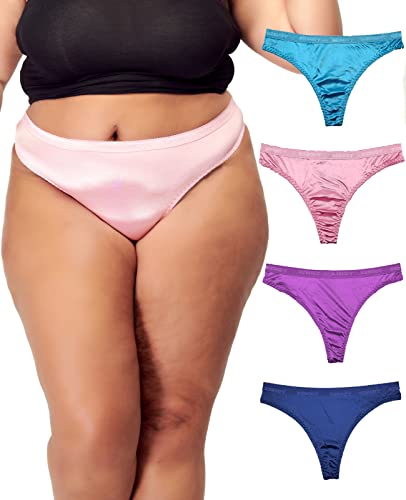 B2Body Womens Silky Sexy Satin Thong Panties Small - Plus Size Women Underwear Multi-Pack (2Xl) #TOP1