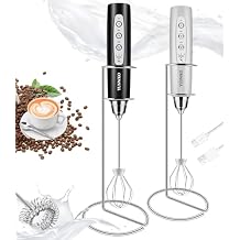 YUSWKO Rechargeable Milk Frother for Coffee with Stand, Handheld Drink Mixer with 3 Heads 3 Speeds Electric Stirrers for Latte, Cappuccino, Hot Chocolate, Egg