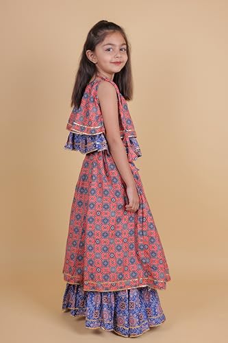 Image of TAGAS Girls Girls Embroidered Asymmetric Neckline Sleeveless Top And Skirt Set| Lehenga Choli|Ethnic Wear for girls|Traditional Girl Ethnic Wear|
