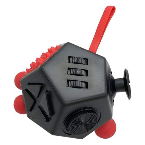 YUFENGBY Fidget Toys Cube 12-Sided Decompression Cube Relieve Stress Anti Anxious Depression with Autism for Children and Adults (Black Red-A4)