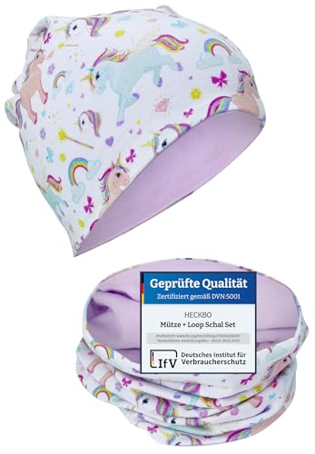 HECKBO Einhorn Beanie Mütze & Kinderschal Set - 95% Baumwolle -...