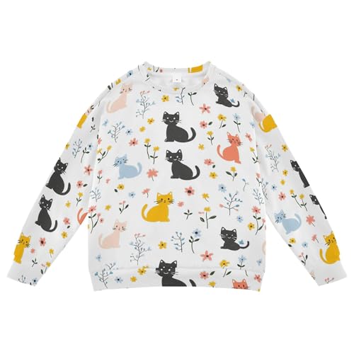 JUNZAN Cartoon Sweet Cat White Kids Boys Pullover Hoodie Fleece Sweatshirts for Boys Athletic 4T