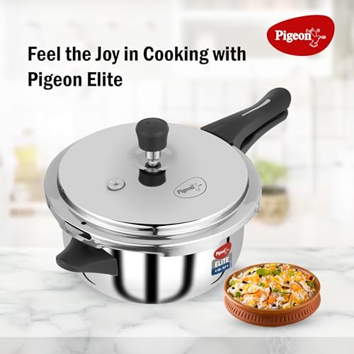 Image of Pigeon By Stovekraft Elite Shine 3.5Liters Tri-Ply Body Outer Lid Pressure Cooker Induction And Gas Stove Compatible That Distributes Heat Evenly For Uniform Cooking (Stainless Steel, Silver)