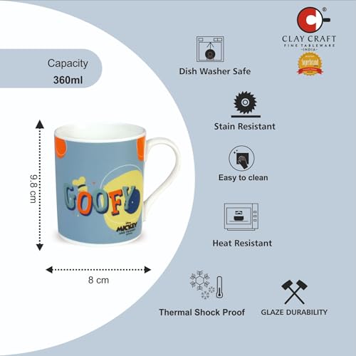 Image of Clay Craft - Official Disney Mugs : Goofy Print, Fine Ceramic Coffee Mug, 360 Ml |Cartoon Character Gift Mug for Kids & Adults | Microwave & Dishwasher Safe