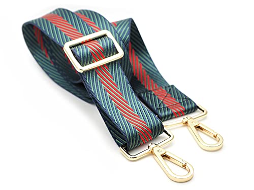 Image of CRAFTMEMORE Wide Shoulder Strap Zigzag Pattern Adjustable Bag Handle Crossbody Nylon Belt Replacement JK18 (Green, Gold Clasp)