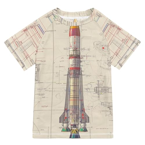 Rockets Sketch Girl Bathing Suit UV Protection Teen Rash Guard Swimsuit Swimwears Beach Tops for Big Boy 4T