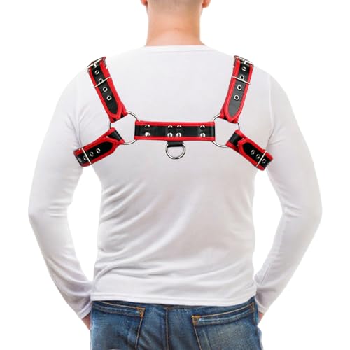 Men's PU Leather Chest Harness – Adjustable Shoulder Belt for Fashion Styling, Red Black Costume Accessory for Punk Party and Cosplay2