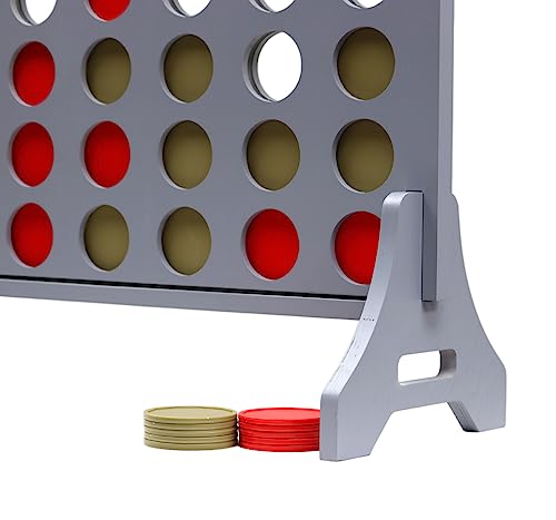 Image of Giant 4 in a Row Game for Family & Adults - Tailgating Pros Jumbo Grey Wooden Four in a Row Indoor & Outdoor Yard Game for Family Party Fun, Portable Activities for Patio, Backyard, and Camping
