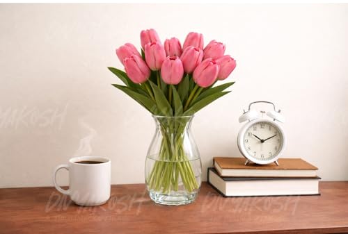 Image of Divyakosh Artificial Pink Tulip Flower with 5 Tulips (Vase not Included) - Realistic Decorative Flowers for Home Decor,Living Room, Bedroom, Office, Wedding Decoration, Table Centerpiece & Gifting |