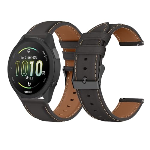 LanQii 20mm Correa de Cuero para Garmin Approach S50/S44 / Vivoactive 6/Vivoactive 5/3, Pulseras de Repuesto de Cuero para Garmin Forerunner 570 42mm/165/165 Music/Venu Sq Music/Venu 2 Plus - Negro