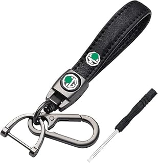 Leather Car keychain and metal rings - suitable for car keys, bicycles and family keys - compatible with MG - black
