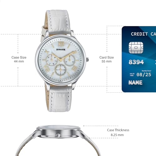 Image of Sonata Axis with Quartz Analog White MOP Premium Multifunction Design Dial White Strap Watch for Women - 87119SL01