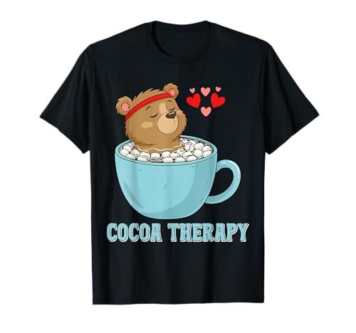 Cute Cocoa Therapy Bear Hot Chocolate Marshmallo Cartoon T-Shirt