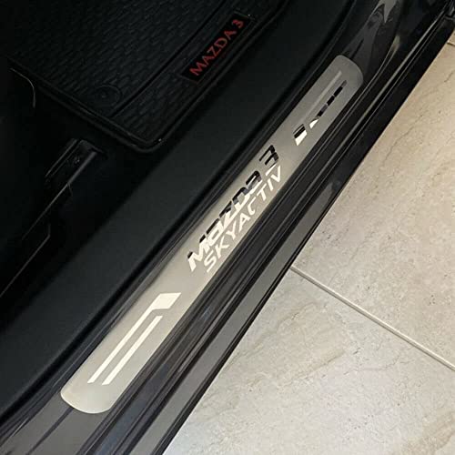 GZBFTDH Door Sill Protector for Mazda 3, 2008-2022, 4pcs Set, Stainless Steel and Rubber, Vehicle Specific Fit