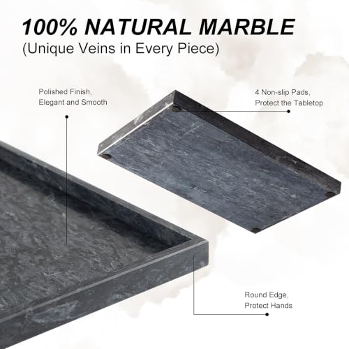 Image of Real Natural Large Marble Tray for Bathroom, Vanity, Kitchen Counter