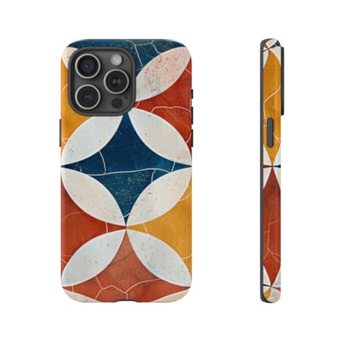 Coque iPhone 15 Pro Max rigide premium bleu motif géométrique
