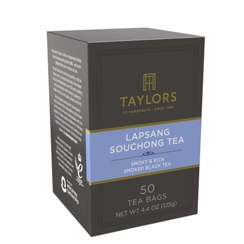 Image of Taylors of Harrogate Lapsang Souchong, Black Tea, Pillow Tea Bags, 50 Count (Pack of 1), Smoky, Rich and Strong, Caffeinated, Enjoy Hot or Iced, 50 Teabags