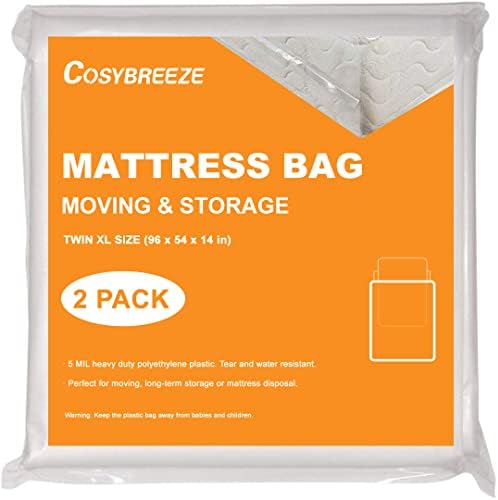 [2-Pack] Mattress Bag for Moving, Mattress Storage Bag, 5 Mil Twin Size, Super Thick - Heavy Duty, Protecting Mattress Long-Term Storage and Disposal - 39 x 100 Inch