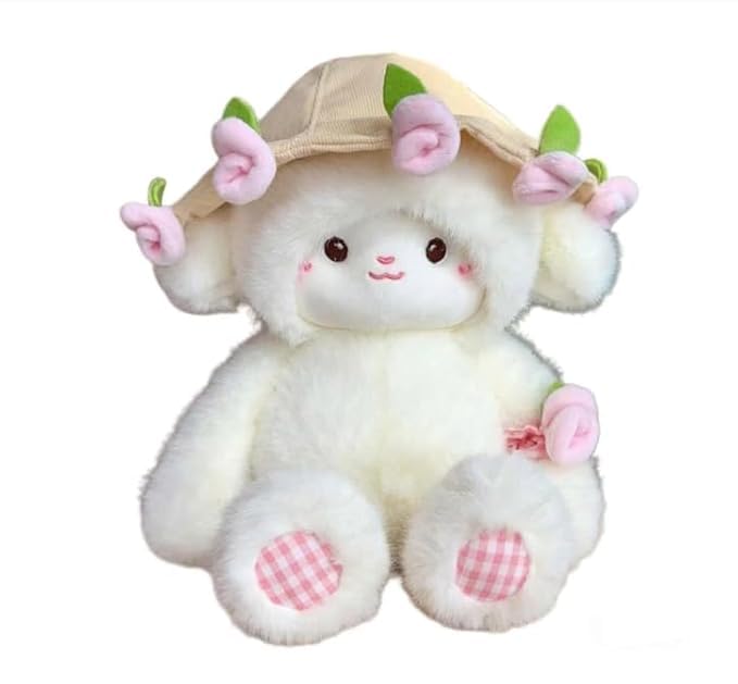 Baby Sheep Plush Toy with Detachable Flower Hat | Soft Stuffed Lamb Plush Doll | Cute Kawaii Animal Plushie Hug Pillow | Gift for Kids Girls Boys Birthday Baby Shower Valentine's Day Room Decor-image-35