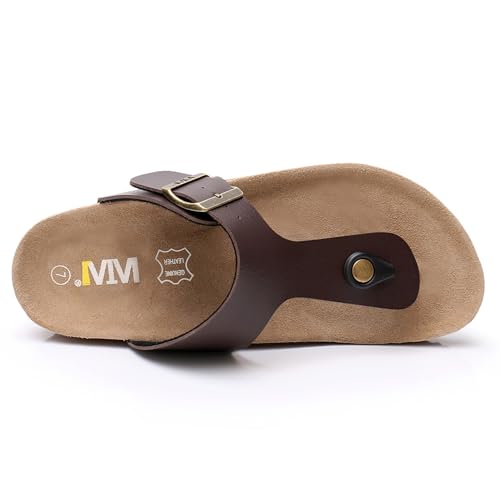 Image of WTW Cork Footbed Womens Sandals Genuine Leather Insole Slides Sandals for Women Adjustable Buckle Summer Sandals Outdoor Walking