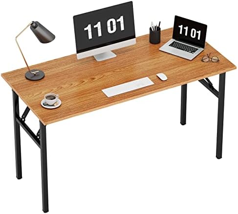 Need 47in Foldable Computer Desk Office Desk Folding Table Home Office Workstation Writing Table Study Desk, No Need to Assemble, 47"×15.7“, Teak&Black, AC5BB-40-CA