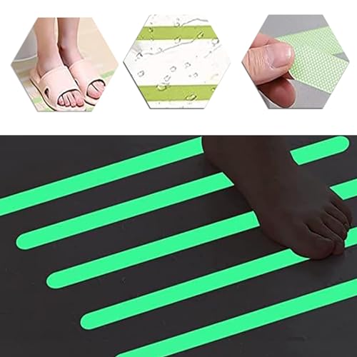 24pcs Anti rutsch Streifen,Antirutsch Streifen Dusche,Fluoreszierende Anti Rutsch Streifen ,nachleuchtendes Klebebandrutsch dusche treppenstufen Pads Anti treppe antirutsch Streifen,20x 2 cm
