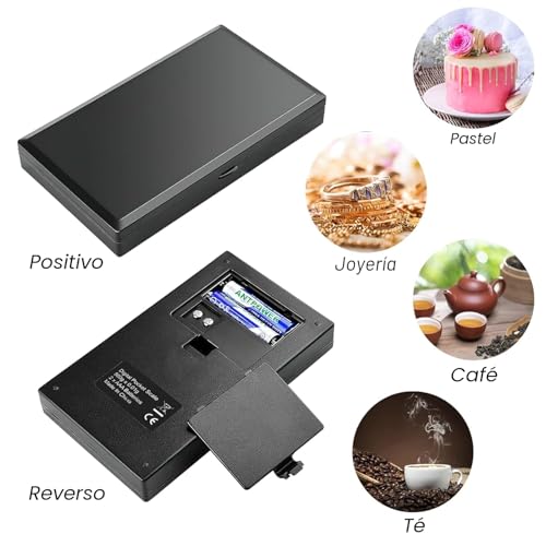 Báscula de Precisión 500g / 0.01g,Balanzas de Portátiles, Báscula de Joyería,con Pantalla LCD y 7 Unidades, Función de Tara,Plataforma de Acero Inoxidable