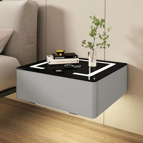 Table de chevet flottante avec LED et chargeur petite table de chevet chambre 40cm