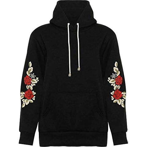 Rolight Chic Plus Size New Floral Embroidered Pouch Pocket Long Sleeve Sweatshirt Ladies Hoodie UK Size 16-28 Black Cover