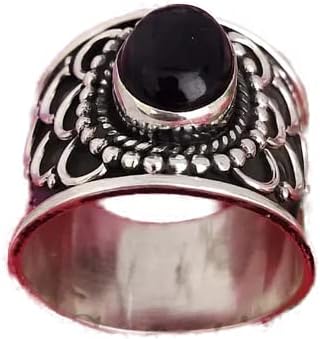 Natural Black Onyx Ring, Wide Ring, Women Ring, Silver Plated, Boho Ring, Vintage Ring, Healing Crystal Ring, Vintage Style Ring, Black Gemstone Ring, Handmade Ring, Natural Black Onyx Jewelry