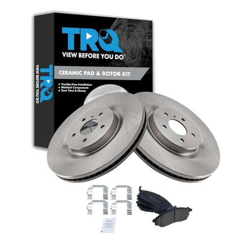 Image of TRQ Front Brake Pad and Rotor Set Ceramic | For 2011-2013 Infiniti M37 2015-2019 Q70L 2015-2019 Nissan 370Z
