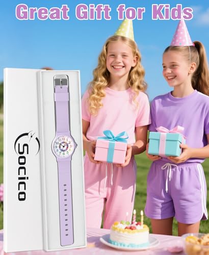 SOCICO Kids Analog Watch Boys Girls Watch, 30M Waterproof Sports Watches for Teen for Ages 8-16, Easy to Read Children's Watch Kids Great Birthday Gifts Christmas Day (Purple - Colorful Dial) - Image 6
