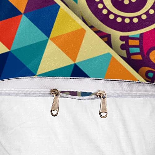 Parure de lit simple motif géométrique coloré avec 2 taies d'oreiller - 7