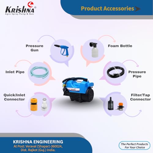 Image of Krishna KR-H1 High Pressure Washer 1800W | 160 Bar | 10L /min | Induction Motor | Electric Jet Cleaner for Car | Home | Patio | Garden | Driveway | Complete Accessory Kit | Portable Design